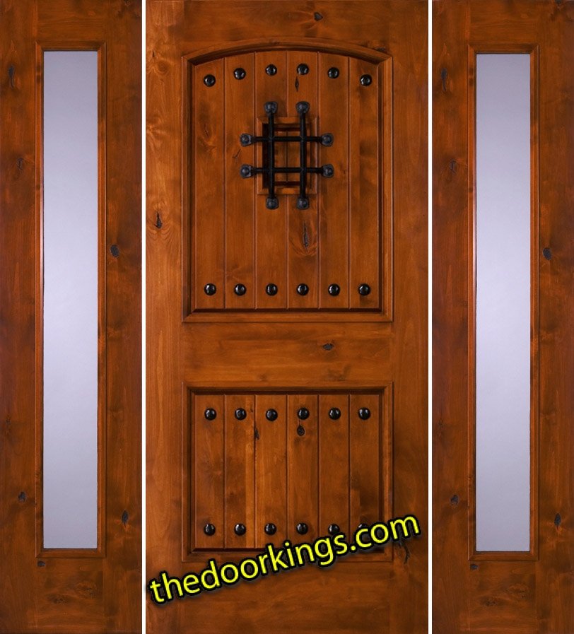 sw83 knotty alder wood door with two sw50 clear sidelites